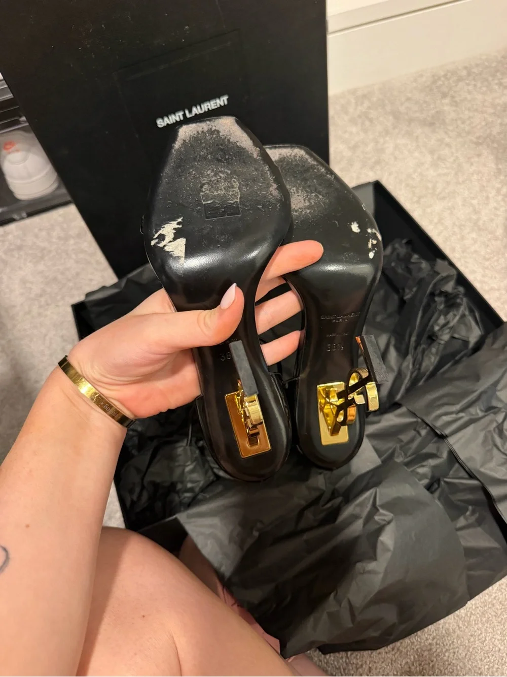 Authentic Saint Laurent OPYUM SANDALS IN PATENT LEATHER BLACK - Picture 7 of 8